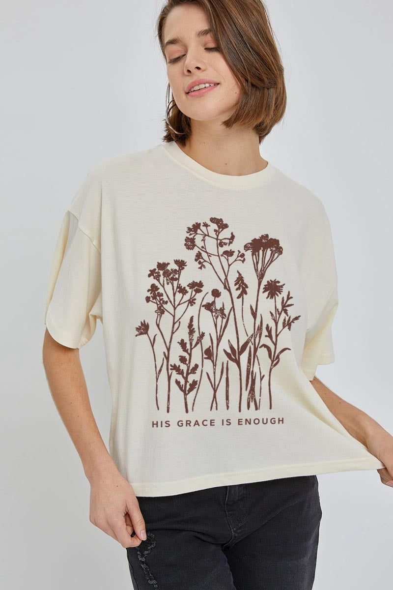 CTS-E3146 Christian Wildflower Graphic Relaxed Crop Top $11