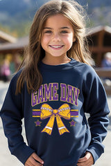 UL180B-E3063Z Purple Game Day Football Bow Kids Sweatshirt $20