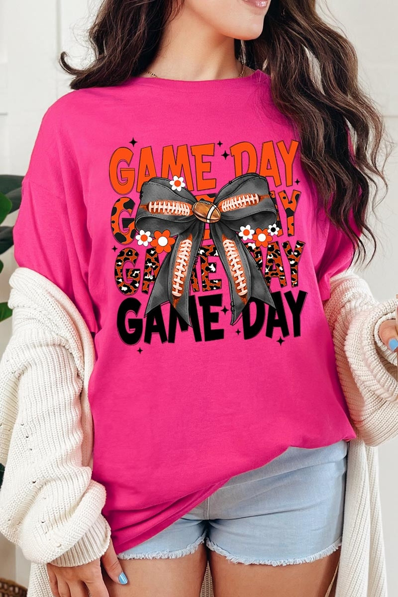 5000-E3088 Orange Black Football GameDay Bow Heavy Cotton Tee $9