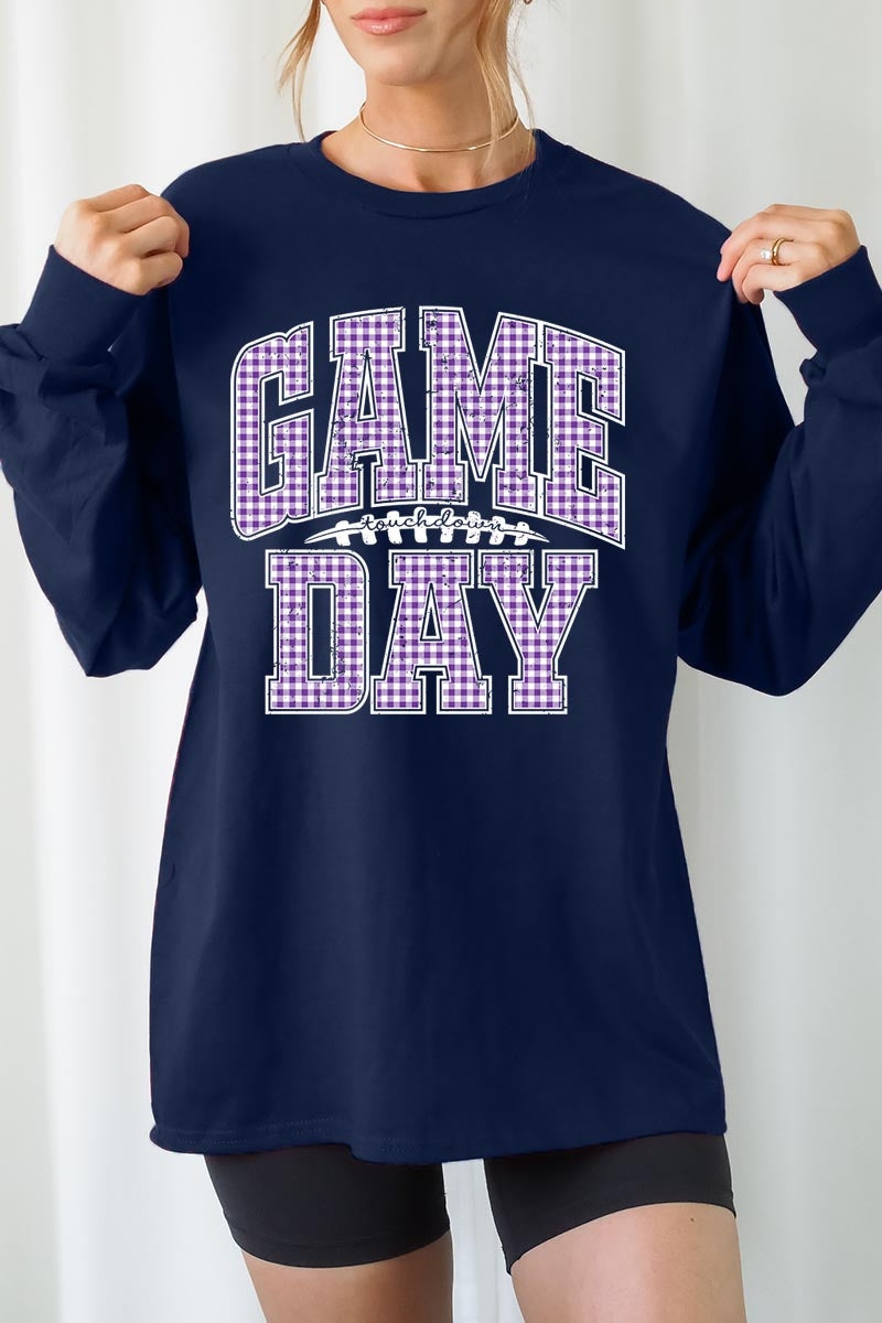 UL240P-E3127 Purple Gingham Game Day Plus Long Sleeve Tee $17