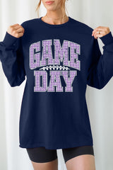 UL240-E3127 Purple Gingham Game Day Graphic Long Sleeve Tee $13.75