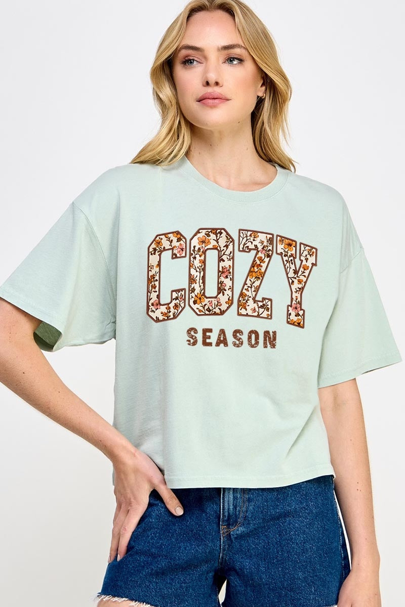 CTS-E3082 Cozy Season Graphic Relaxed Crop Top $11