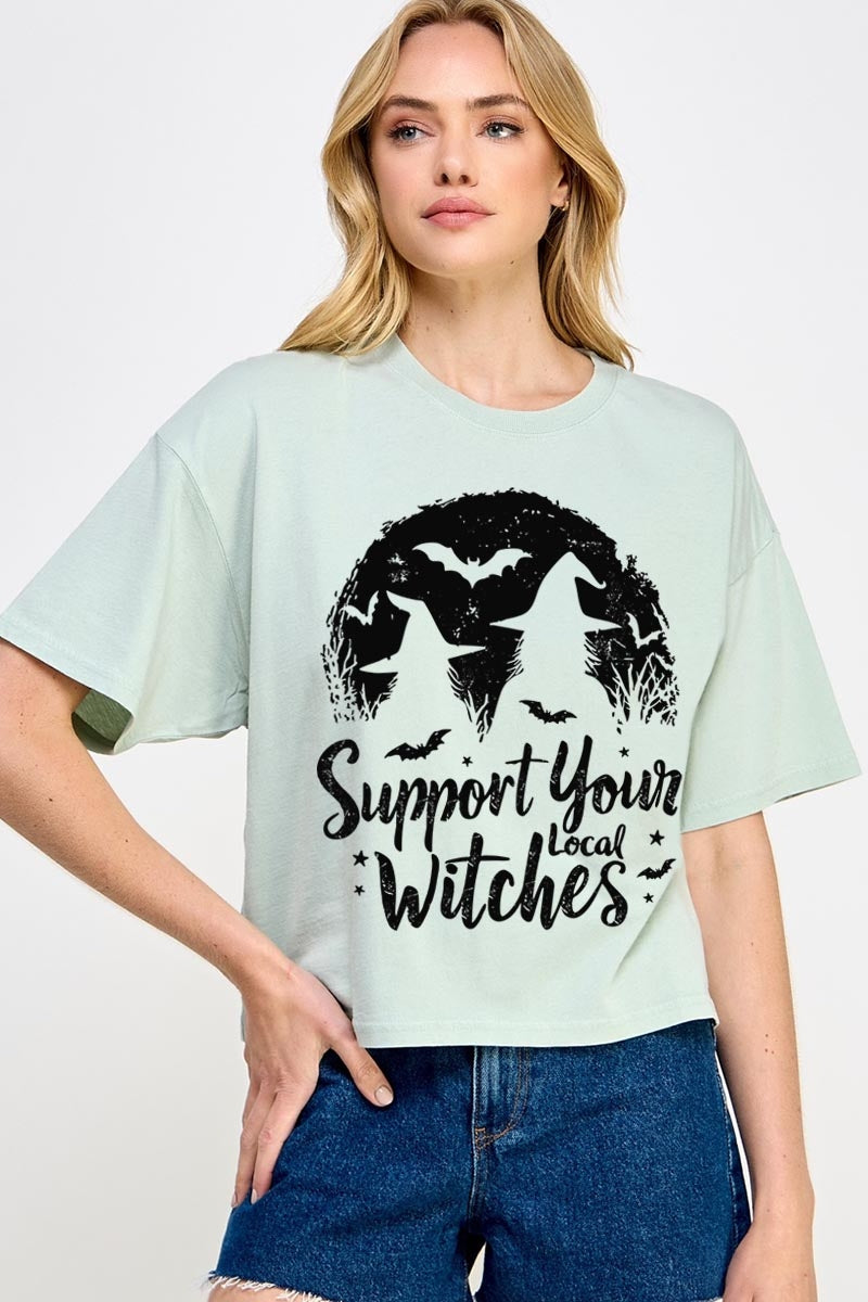 CTS-E3161 Local Witches Halloween Graphic Relaxed Crop Top $11