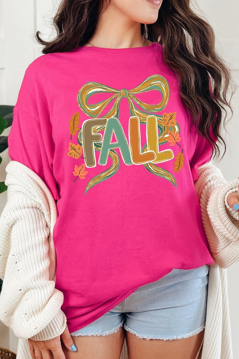 5000-E3121 Fall Brushstroke Bow Graphic Heavy Cotton Tee $9