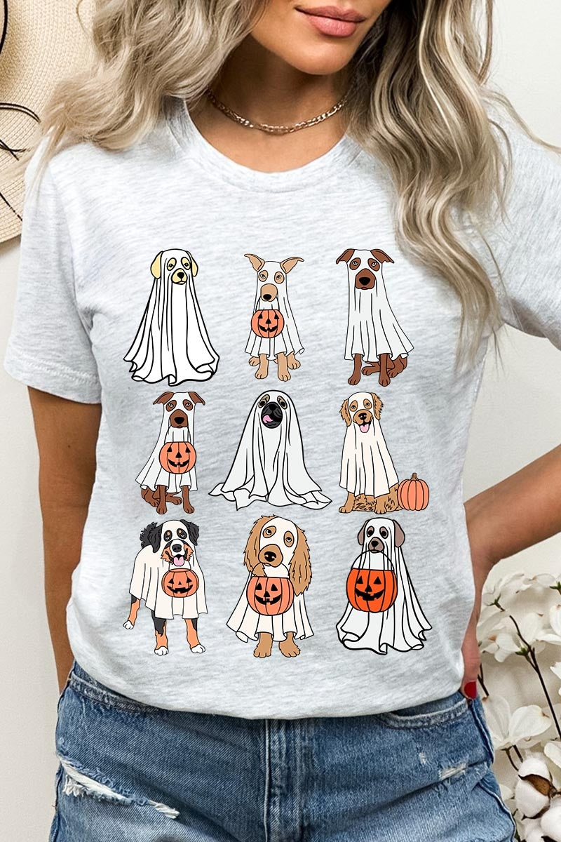 US3001P-E3106 Halloween Ghost Dog Graphic Plus Tee $16