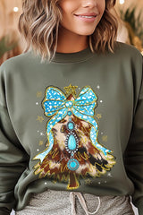UL180P-E3184 Turquoise Christmas Tree Graphic Plus Sweatshirt $25