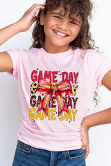 US3001Y-E3091Z Red Yellow Football Game Day Bow Kids Graphic Tee $11