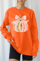 UL240P-E3083 Brushstroke Pumpkin Graphic Plus Long Sleeve Tee $17