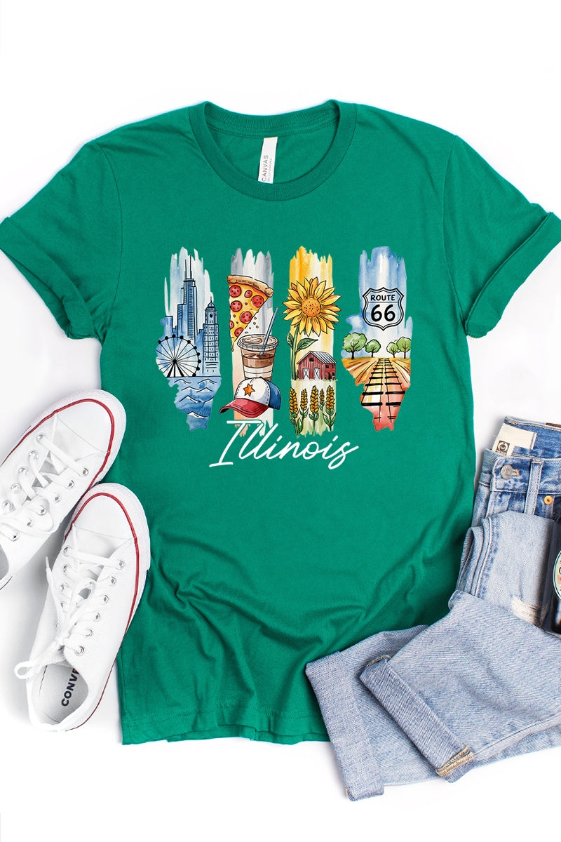 US3001-E3061IL Illinois State Brushstroke Graphic Tee $12.5