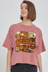 CTS-E3119 Retro Fall Collage Graphic Relaxed Crop Top $11