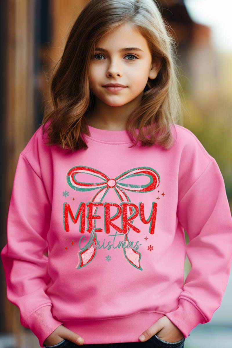UL180B-E3197Z Merry Christmas Bow Kids Graphic Sweatshirt $20