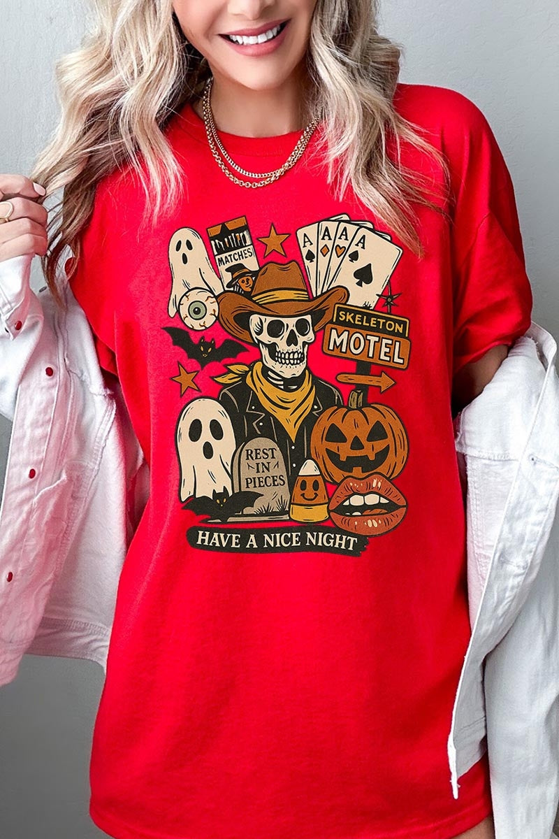5000-E3107 Spooky Western Skeleton Graphic Heavy Cotton Tee $9