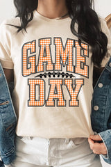 US3001P-E3129 Orange Gingham Game Day Graphic Plus Tee $16