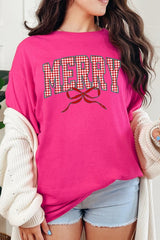 5000-E3206 Plaid Merry Christmas Bow Graphic Heavy Cotton Tee $9