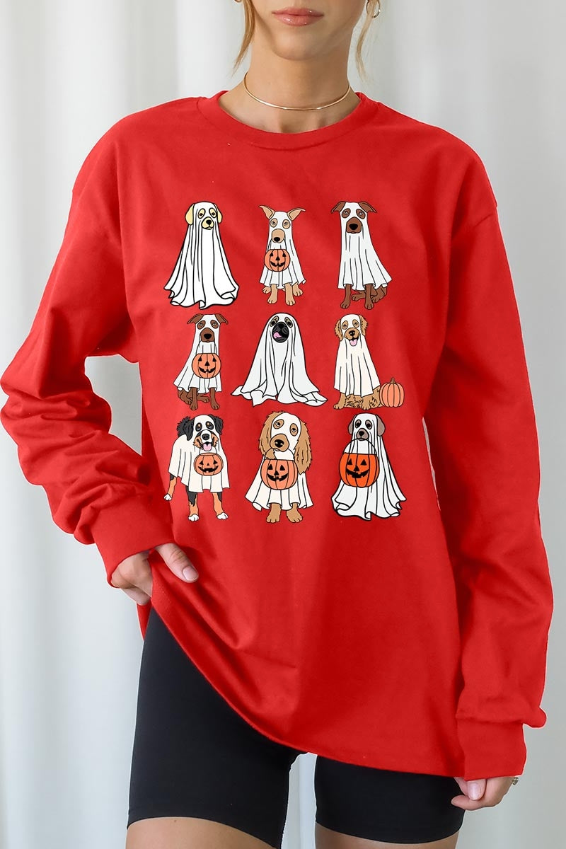 UL240-E3106 Halloween Ghost Dog Graphic Long Sleeve Tee $13.75