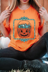 US3001-E3140 Halloween turquoise pumpkin Graphic Tee $12.5