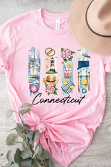 US3001P-E3061CT Connecticut State Brushstroke Graphic Plus Tee $16