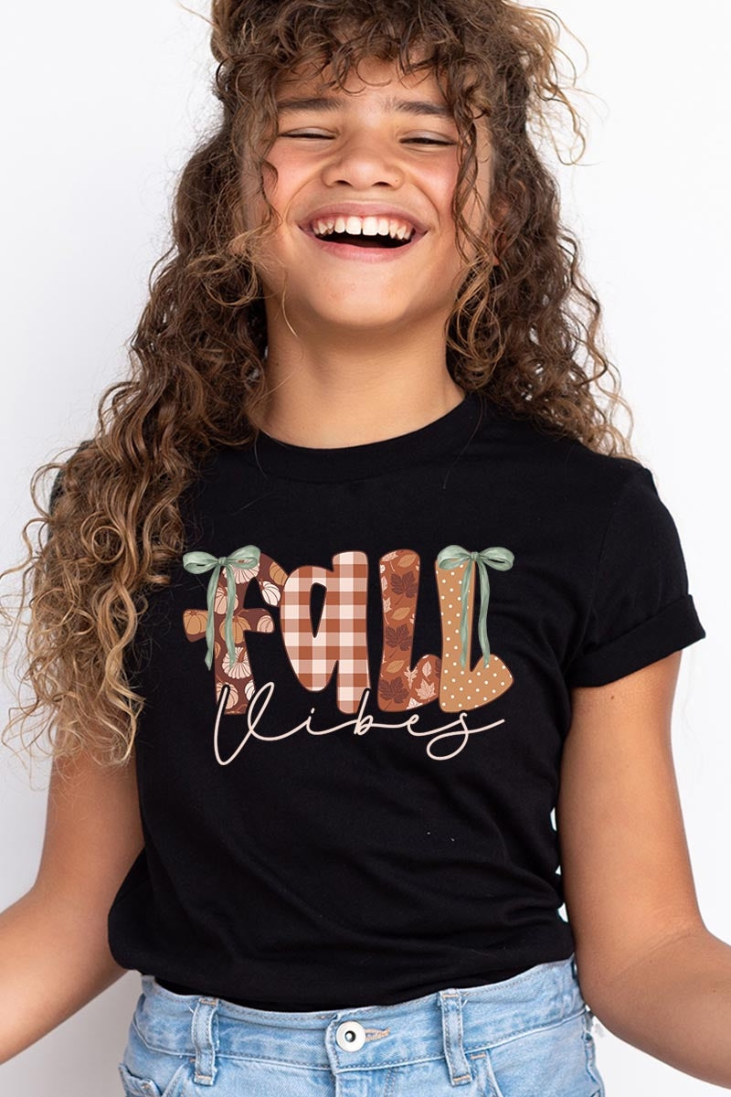 US3001Y-E3071Z Fall Vibes Rustic Script Kids Graphic Tee $11