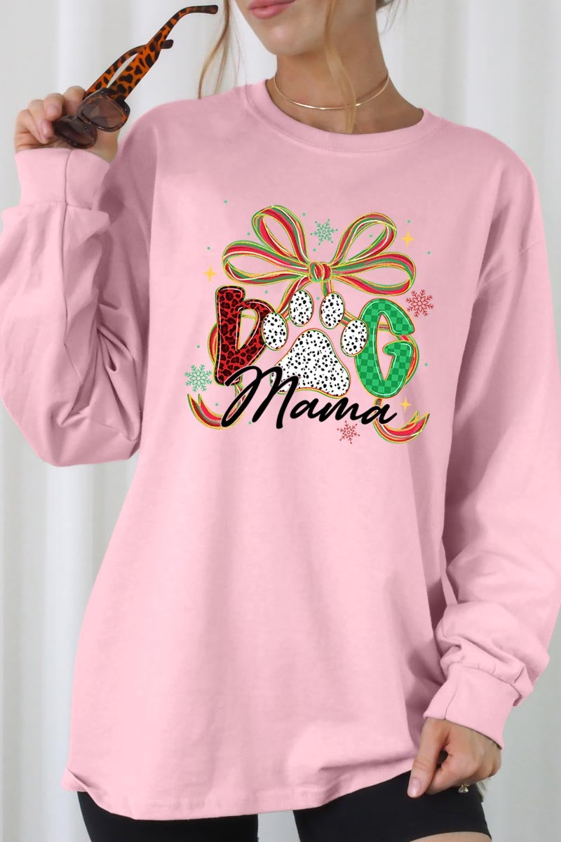 UL240P-E3194 Dog Mama Christmas Paw Graphic Plus Long Sleeve Tee $17