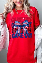 5000P-E3087 Red Blue Football Bow Plus Heavy Cotton Tee $12.75