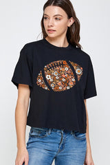 CTS-E3133 Floral Football Graphic Relaxed Crop Top $11