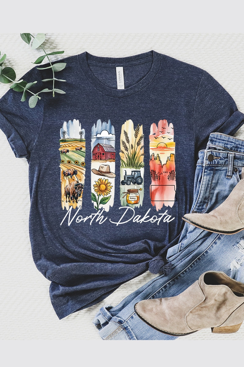 US3001-E3061ND North Dakota State Brushstroke Graphic Tee $12.5