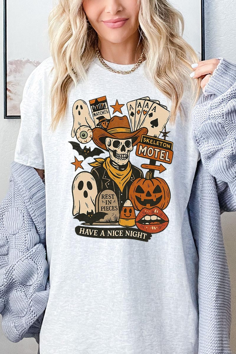 5000-E3107 Spooky Western Skeleton Graphic Heavy Cotton Tee $9
