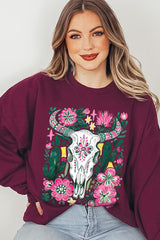 UL180-E3086 Western Floral Cow Skull Graphic Sweatshirt $20
