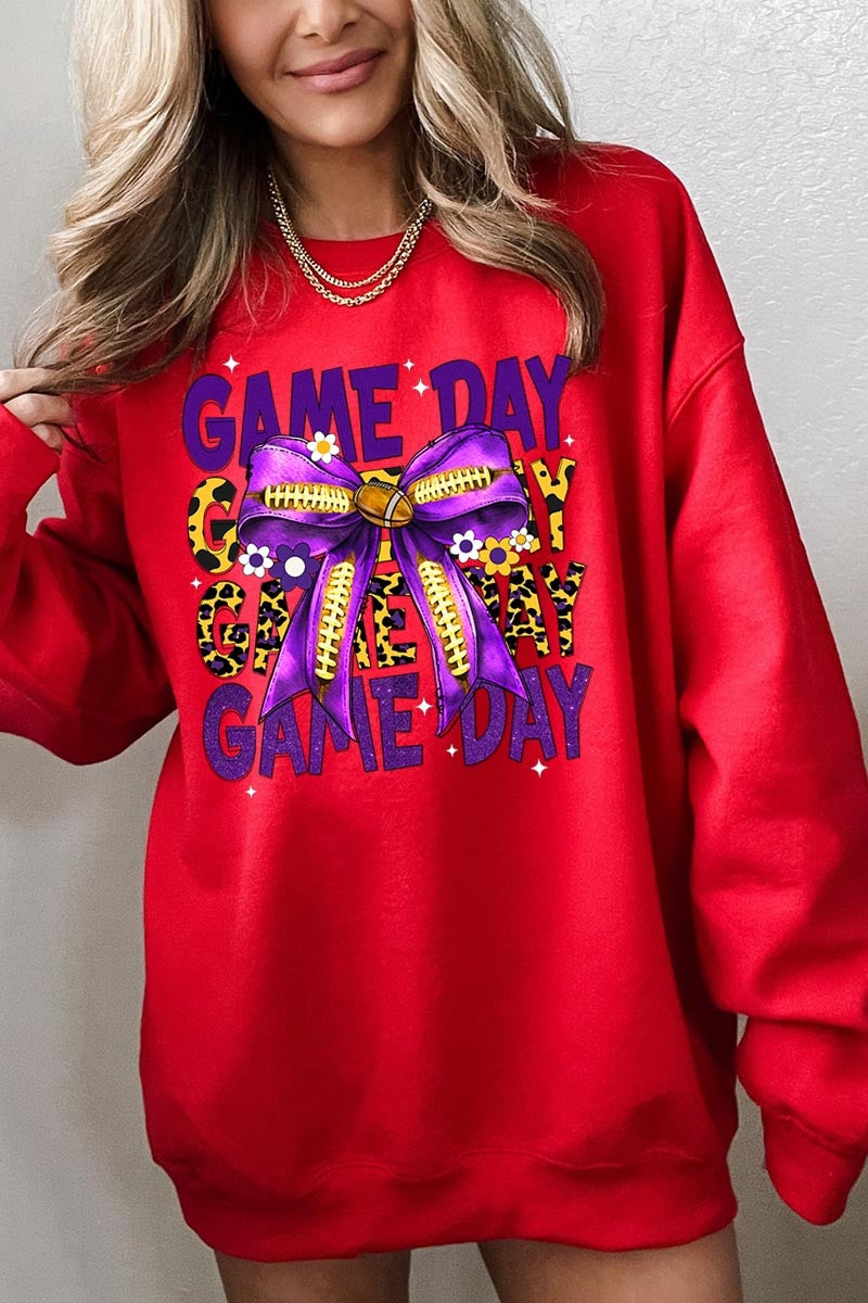 UL180-E3092 Purple Yellow Football Game Day Bow Sweatshirt $20