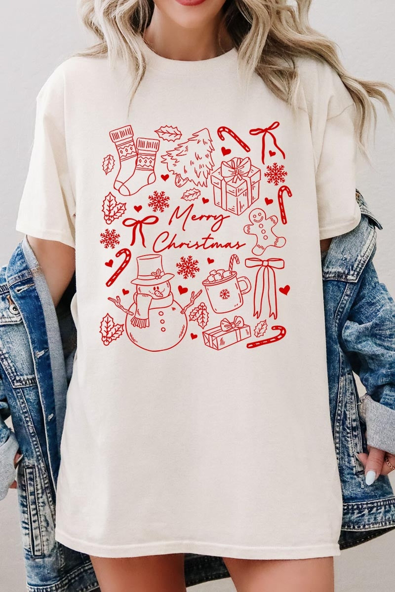 5000-E3181 Christmas Doodle Graphic Heavy Cotton Tee $9