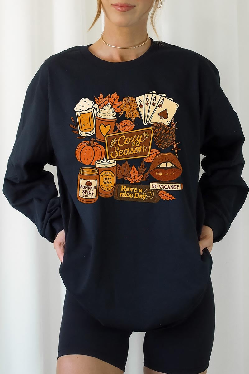 UL240P-E3119 Retro Fall Collage Graphic Plus Long Sleeve Tee $17