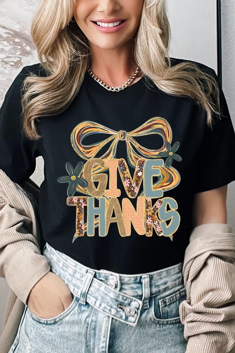 US3001P-E3154 Give Thanks Bow Graphic Plus Tee $16