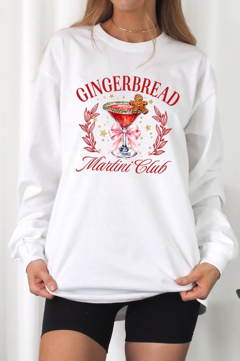 UL240-E3216 Gingerbread Martini Club Graphic Long Sleeve Tee $13.75
