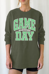 UL240-E3128 Green Gingham Game Day Graphic Long Sleeve Tee $13.75