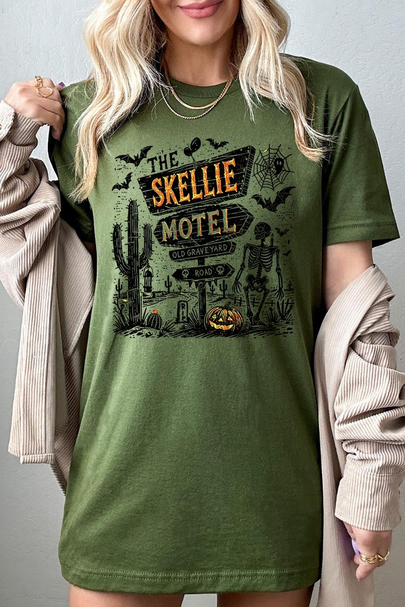 US3001-E3108 Skellie Motel Halloween Graphic Tee $12.5