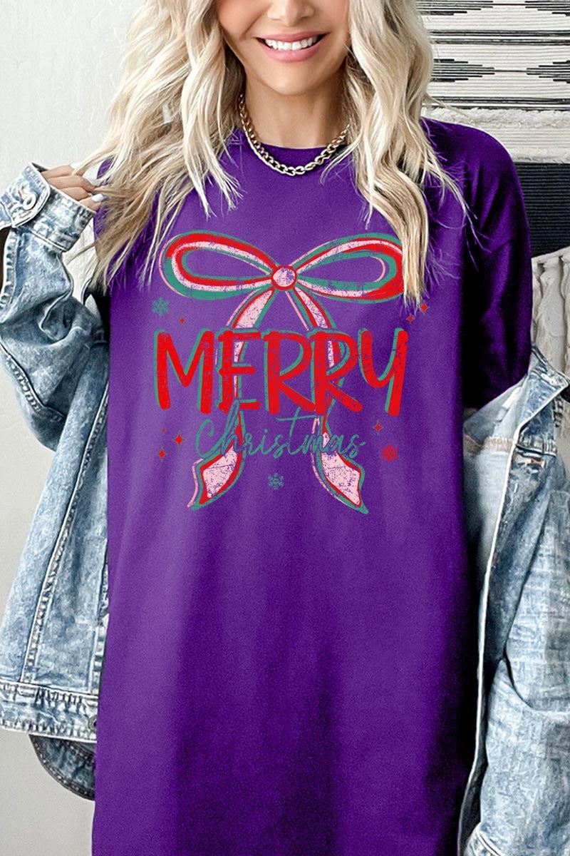 5000P-E3197 Merry Christmas Bow Graphic Plus Heavy Cotton Tee $12.75
