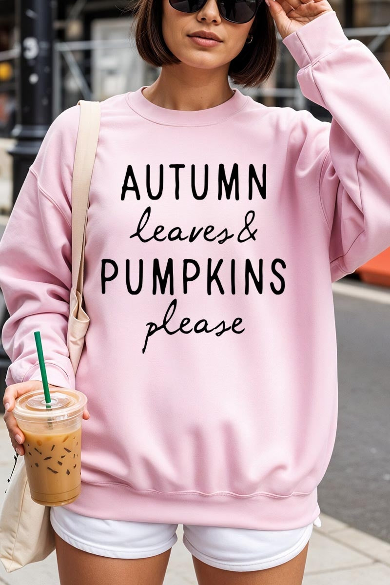 UL180P-E3158 Autumn Leaves Pumpkins Graphic Plus Sweatshirt $25