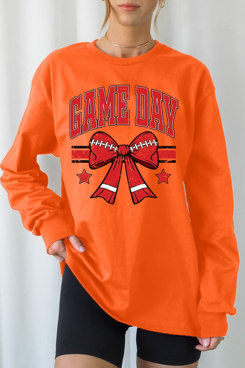 UL240-E3062 Red Game Day Football Bow Graphic Long Sleeve Tee $13.75