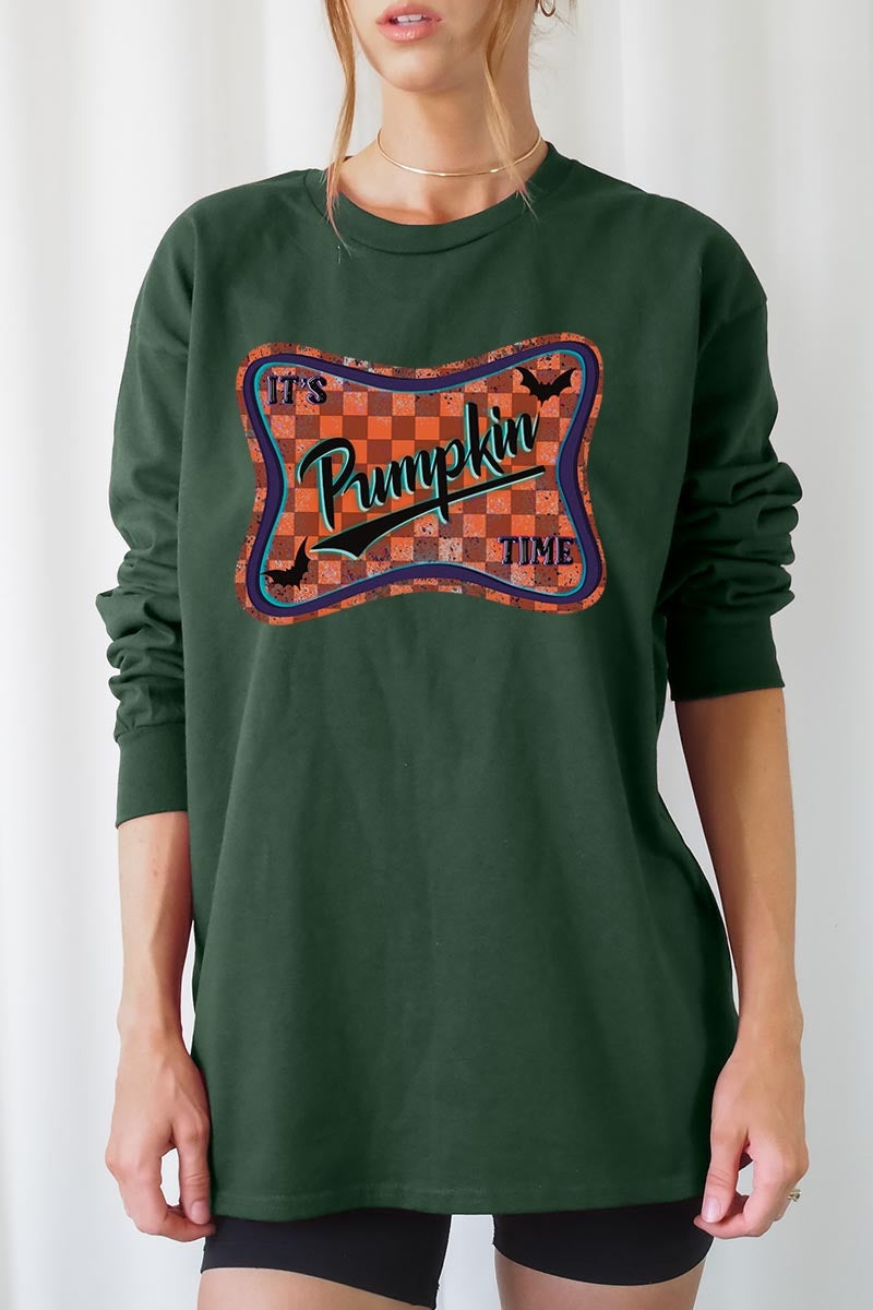 UL240-E3144 Itu2019s pumpkin time Graphic Long Sleeve Tee $13.75