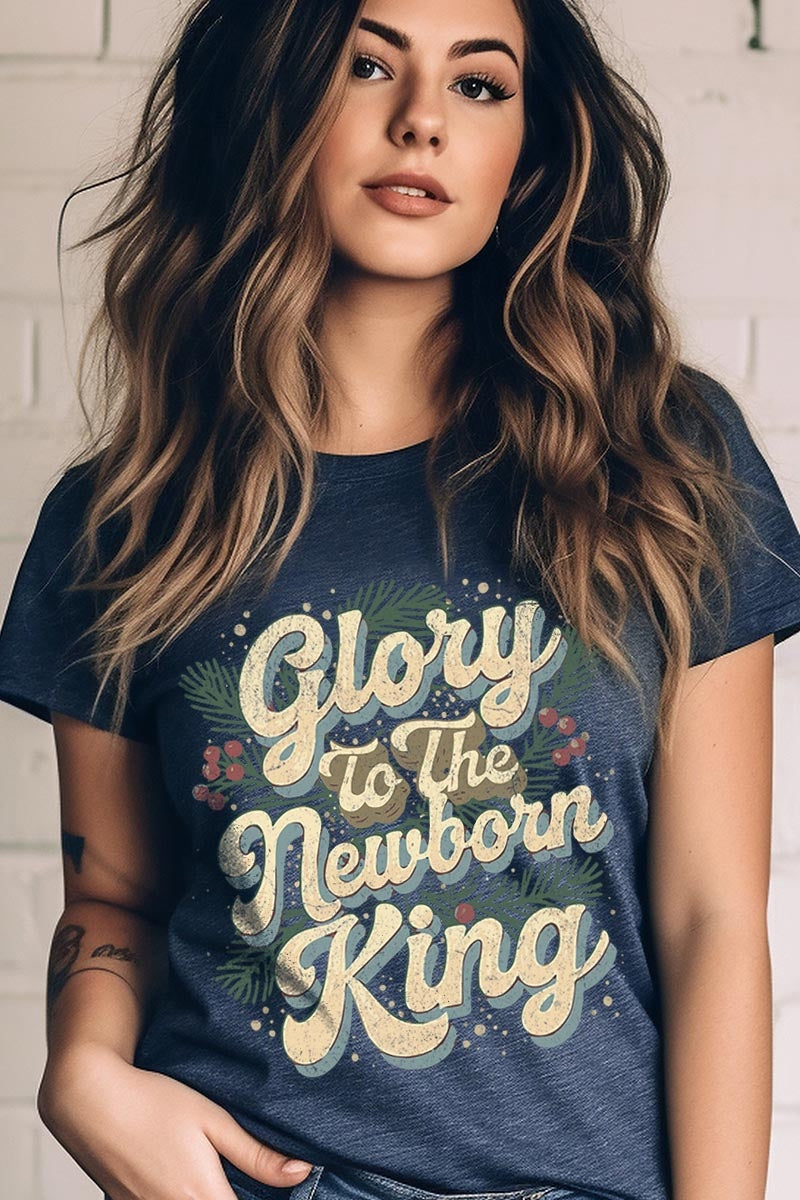 US3001P-E3220 Glory to the Newborn King Graphic Plus Tee $16