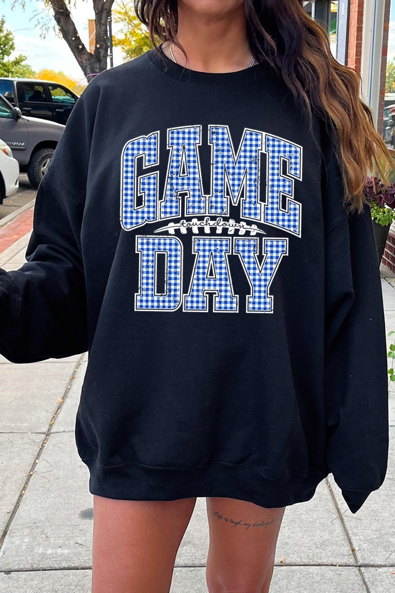 UL180-E3130 Blue Gingham Game Day Graphic Sweatshirt $20