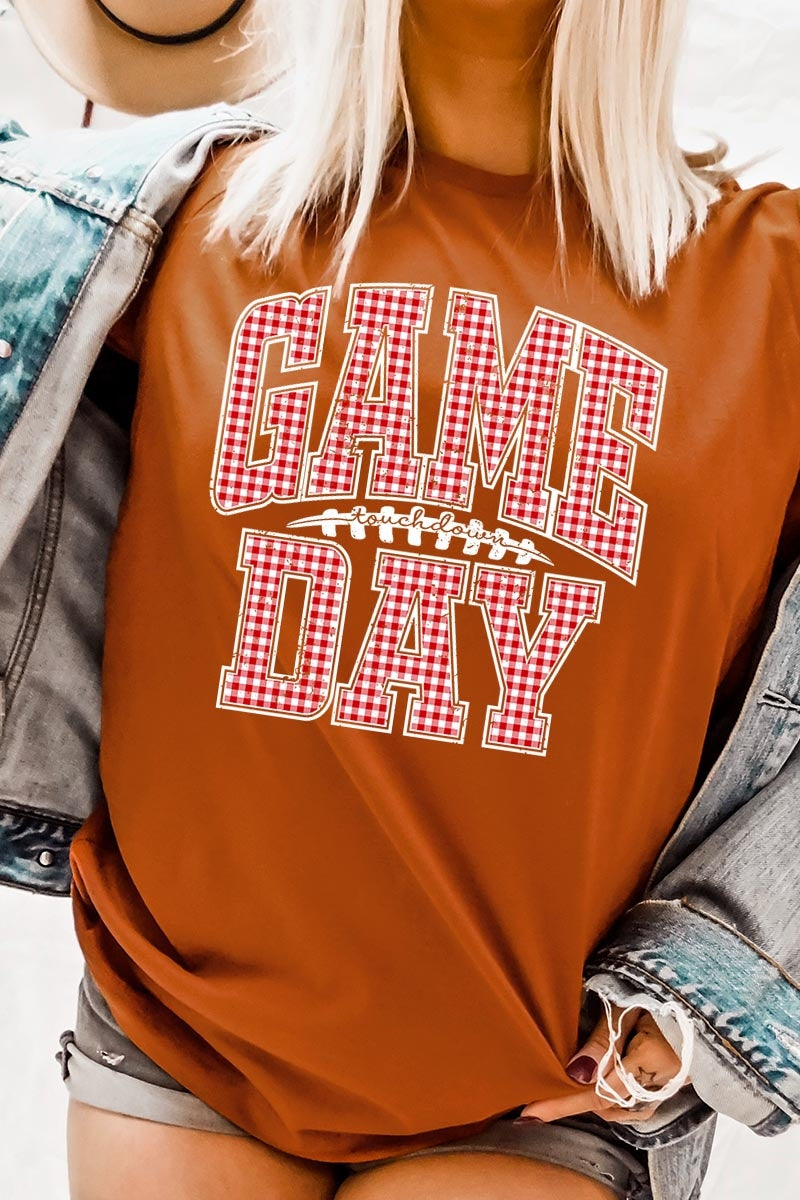 US3001P-E3126 Red Gingham Game Day Graphic Plus Tee $16