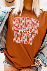 US3001-E3126 Red Gingham Game Day Graphic Tee $12.5