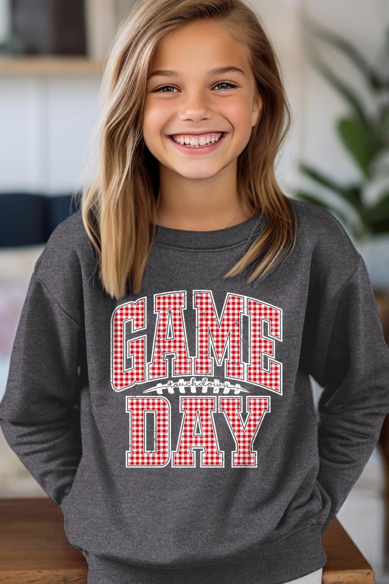 UL180B-E3126Z Red Gingham Game Day Kids Graphic Sweatshirt $20