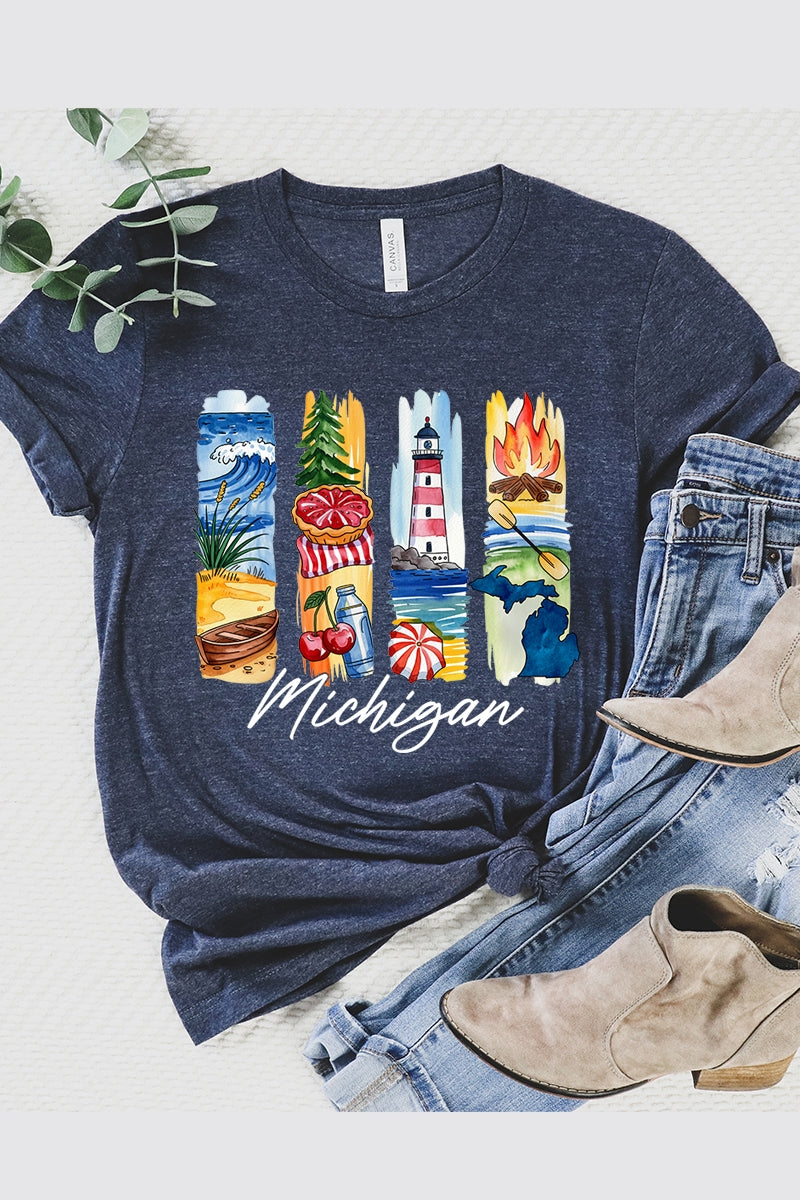 US3001P-E3061MI Michigan State Brushstroke Graphic Plus Tee $16