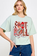 CTS-E3053 Brushstroke Football Graphic Relaxed Crop Top $10.5