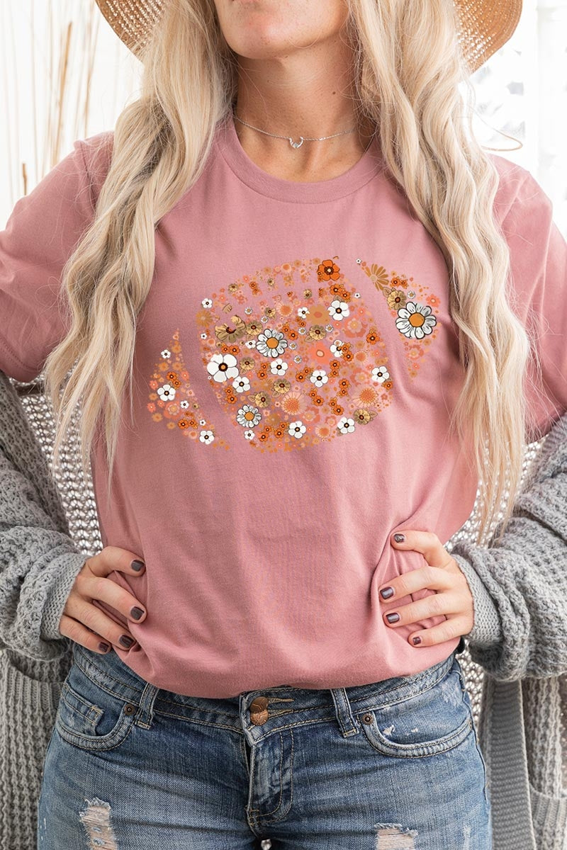 US3001P-E3133 Floral Football Graphic Plus Tee $16