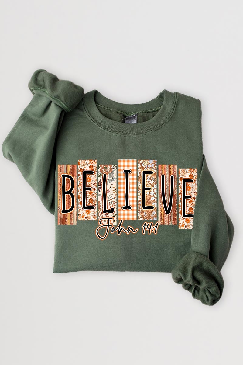 UL180-E3167 Believe Fall Christian Graphic Sweatshirt $20