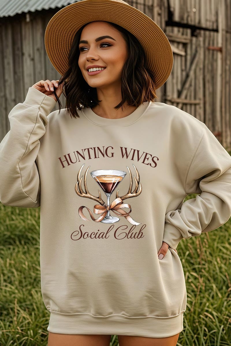 UL180P-E3191 Hunting Wives Social Club Graphic Plus Sweatshirt $25