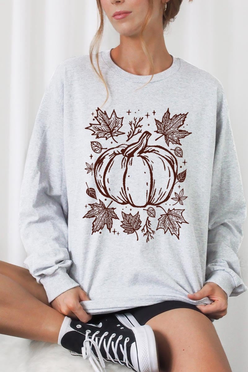 UL240P-E3162 Fall Pumpkin Graphic Plus Long Sleeve Tee $17
